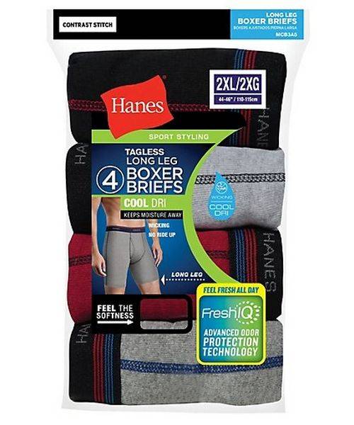 Hanes MCB3A4 Men's Cool DRI Long Leg Boxer Briefs with Comfort Flex