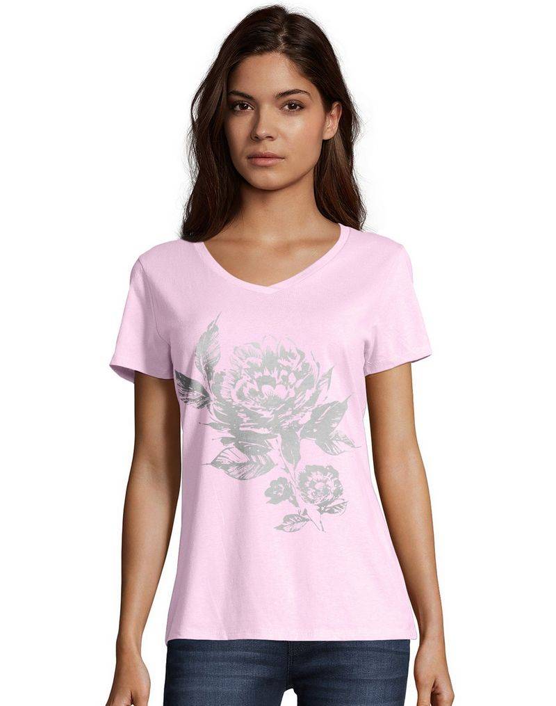 Hanes Gt Women S Floral Semplice Short Sleeve V Neck Graphic Tee