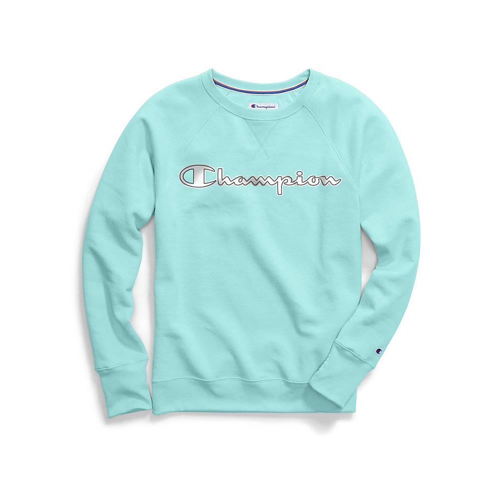 Champion Women's Powerblend and Fleece Crew, Chainstitch Logo GF567 ...