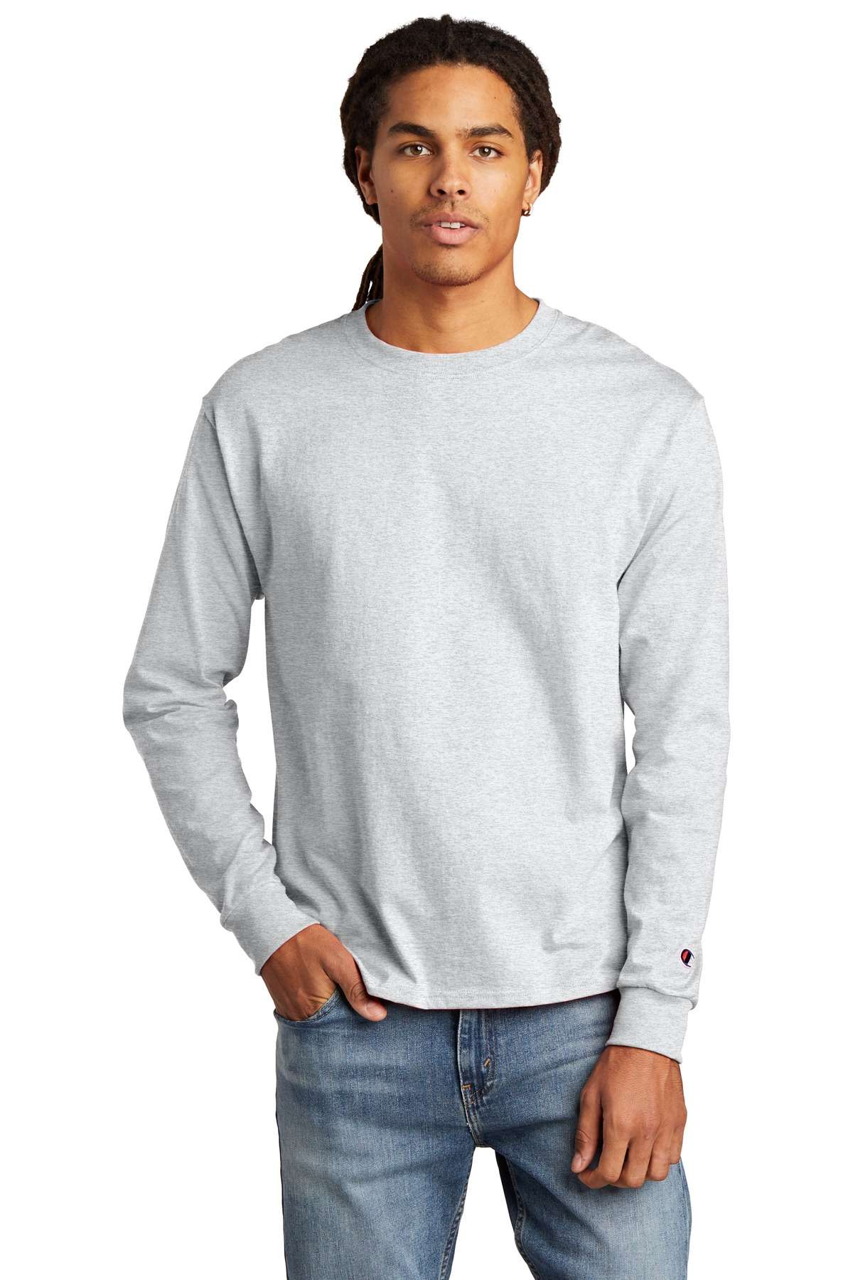 Champion CC8C Men's Long Sleeve Tee, Contain; 100% Open End Cotton