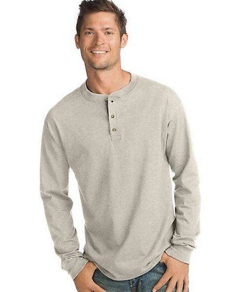 hanes beefy t long sleeve henley