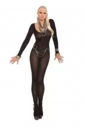 Elegant Moments Opaque Long Sleeve Bodystocking With Open Crotch  - 1606