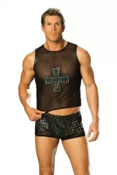 Elegant Moments L9285 Leather And Mesh Shorts