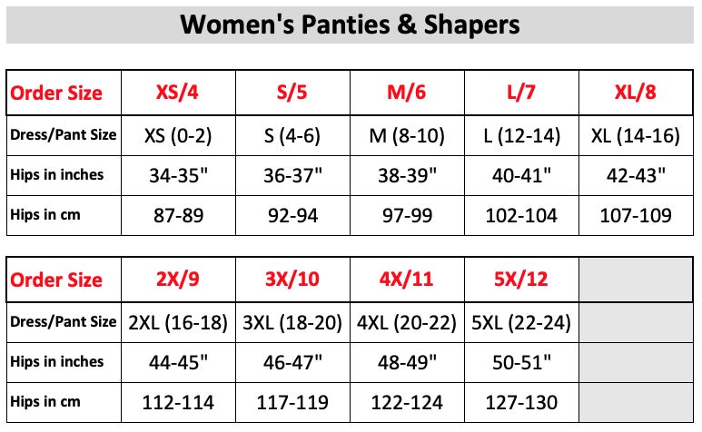 Mens And Womens Underwear Size Chart