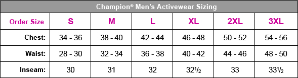 champion underwear size chart