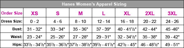 Hanes Size Chart