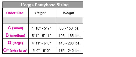 Leggs Size Chart