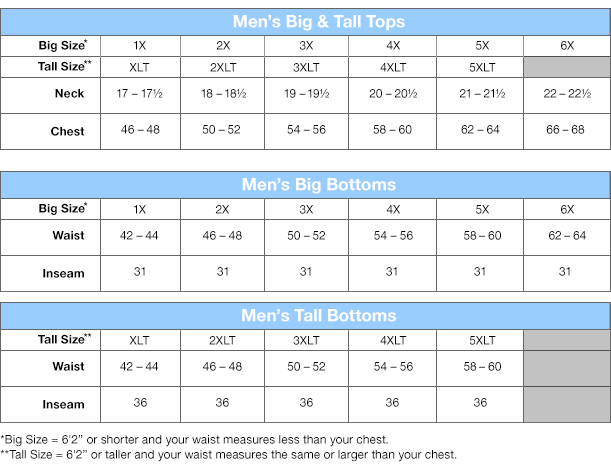 champion big and tall size chart