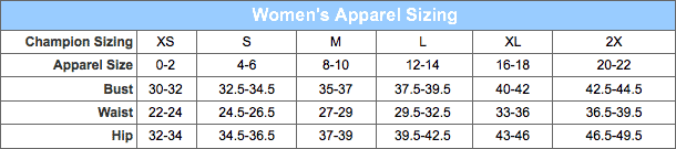 Champion Pants Size Chart